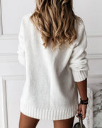 Women's Oversized V-Neck Knit Jumper with Ribbed Cuffs and Hem – Nell Belle
