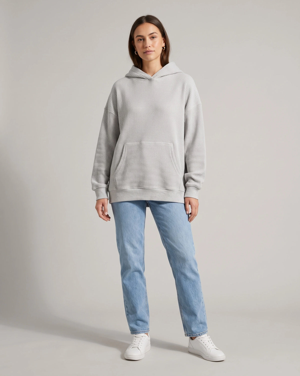 Women's Oversized Hoodie in Waffle Knit with Front Kangaroo Pocket – Mabel Belle