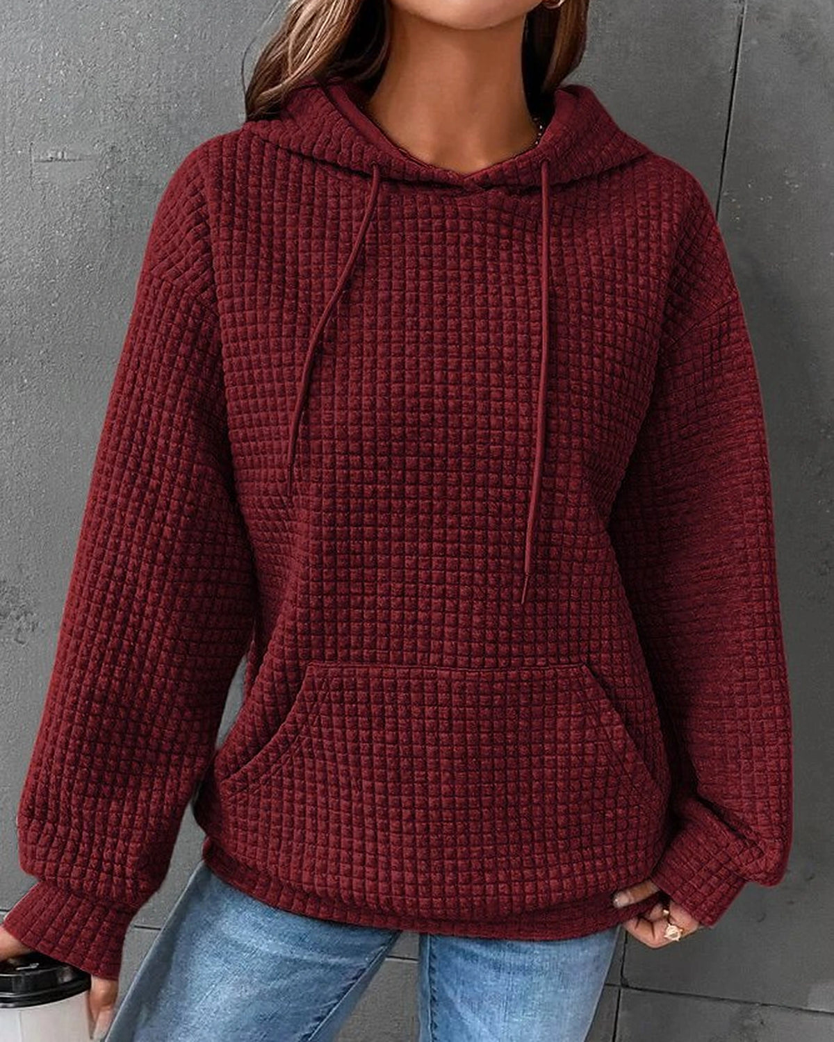 Women's Oversized Hoodie in Waffle Knit with Front Kangaroo Pocket – Mabel Belle