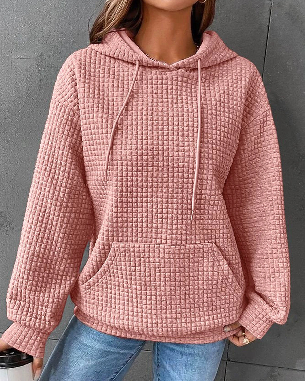 Women's Oversized Hoodie in Waffle Knit with Front Kangaroo Pocket – Mabel Belle