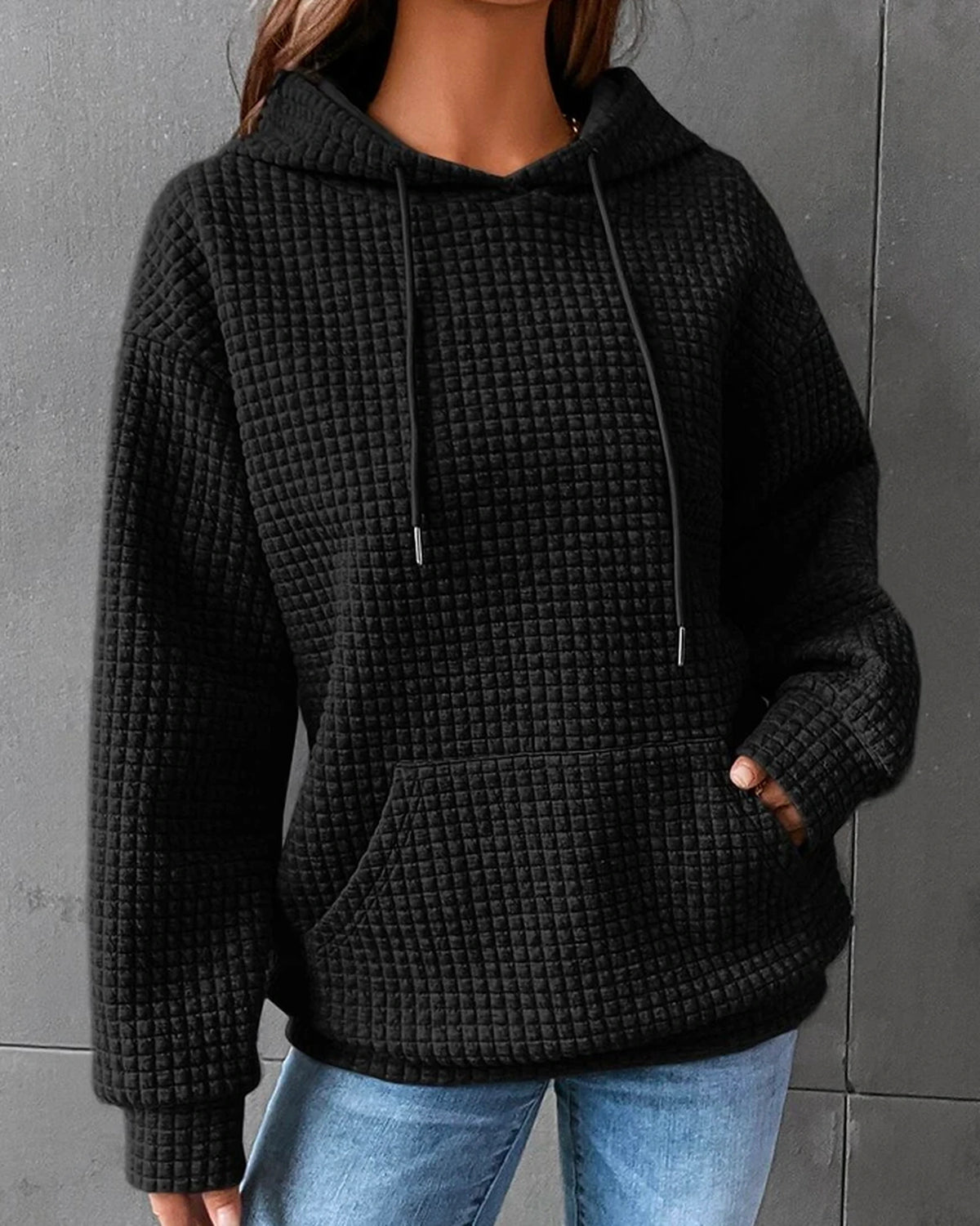 Women's Oversized Hoodie in Waffle Knit with Front Kangaroo Pocket – Mabel Belle