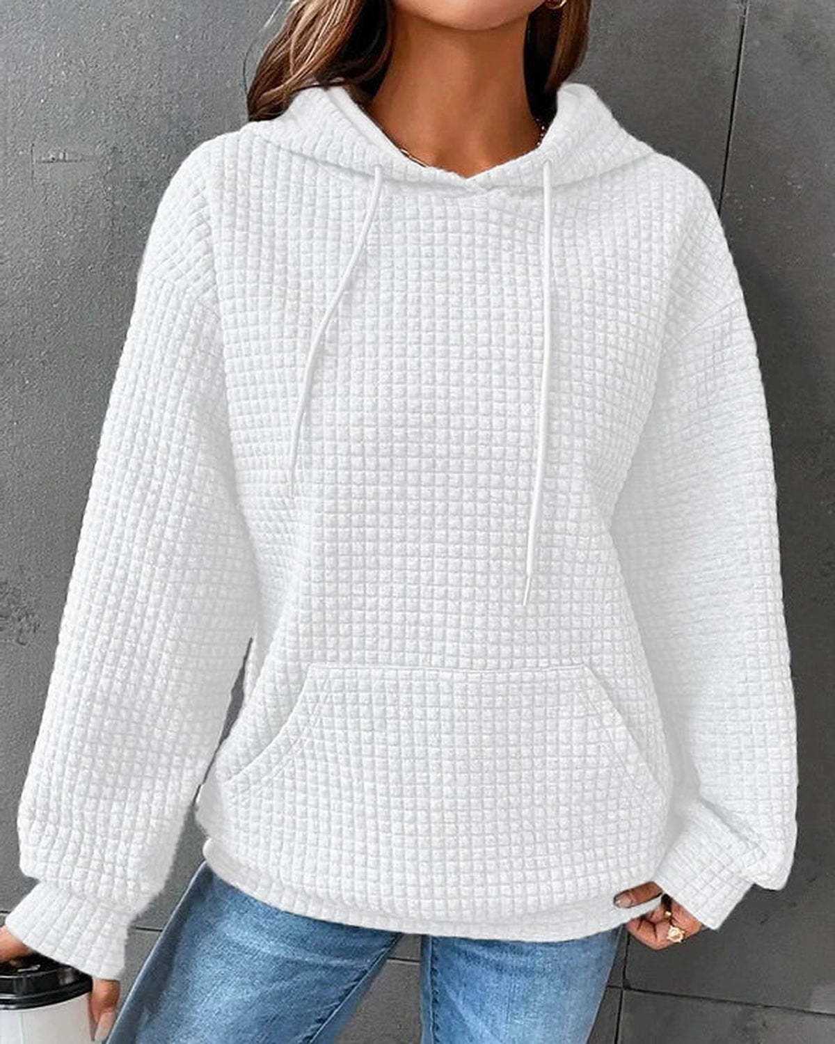 Women's Oversized Hoodie in Waffle Knit with Front Kangaroo Pocket – Mabel Belle