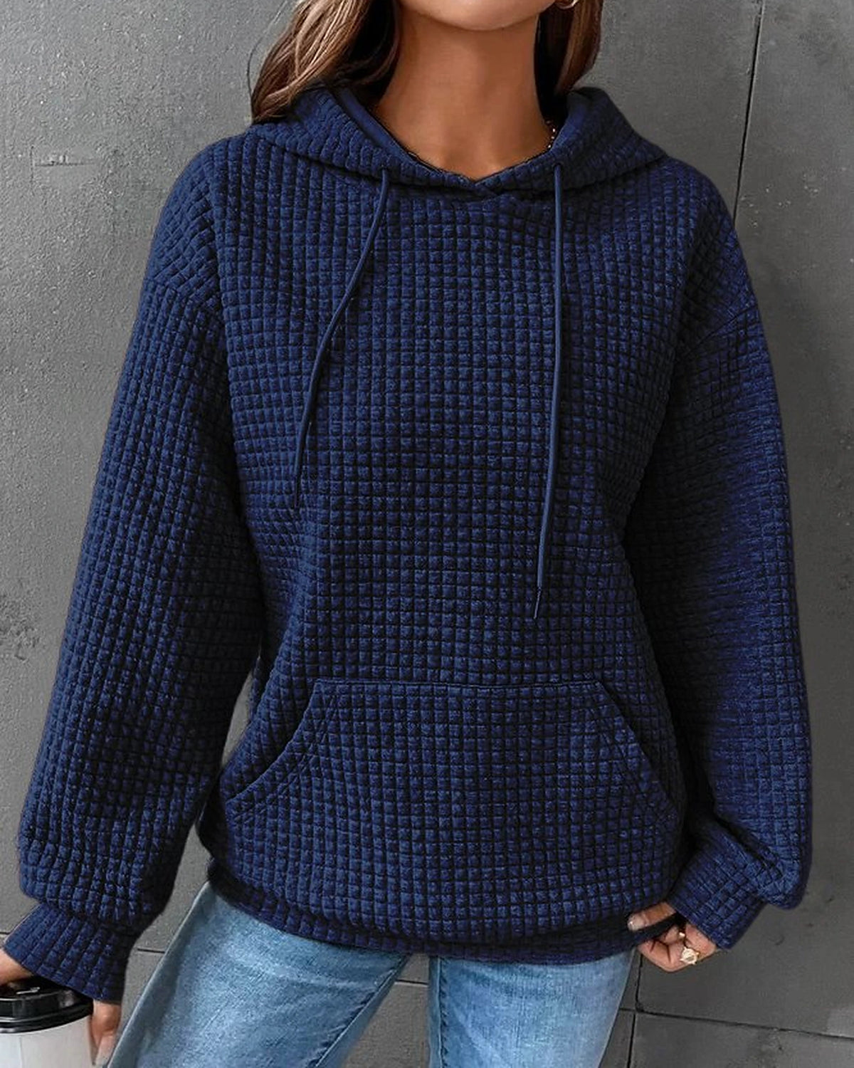 Women's Oversized Hoodie in Waffle Knit with Front Kangaroo Pocket – Mabel Belle