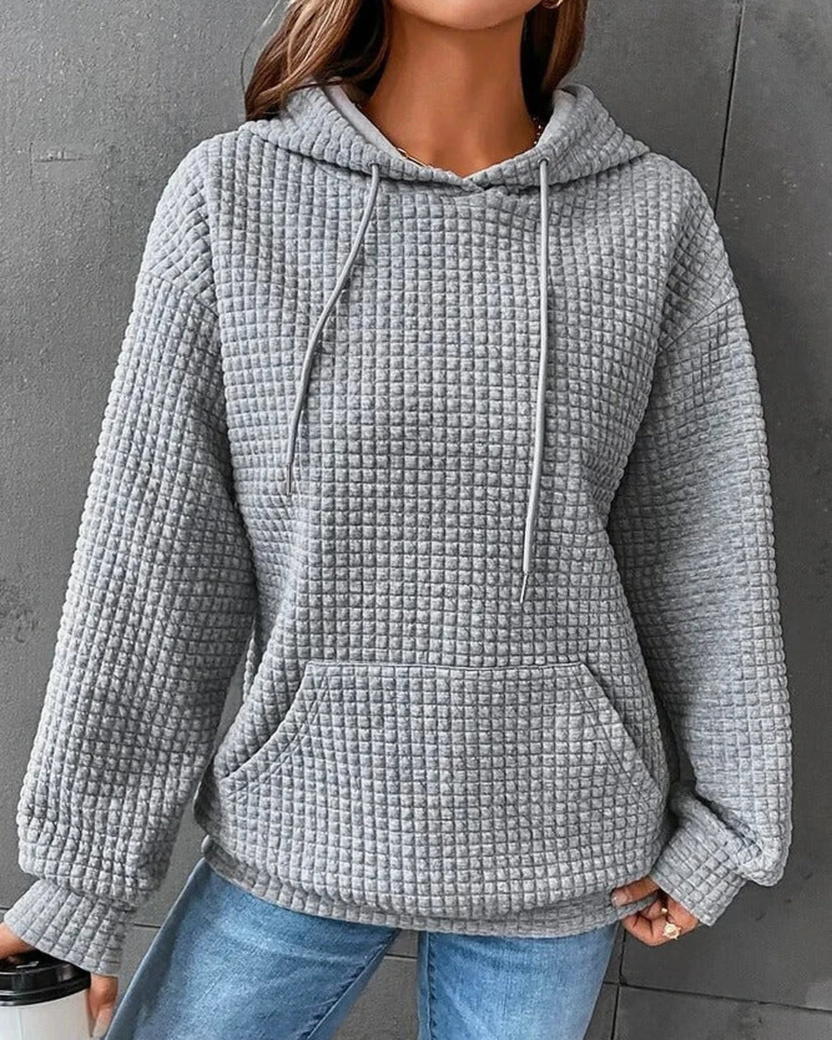 Women's Oversized Hoodie in Waffle Knit with Front Kangaroo Pocket – Mabel Belle