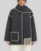 Women's Coat with Scarf Collar and Fringe Trim, Oversized Wool-Look Fit – Josie Belle