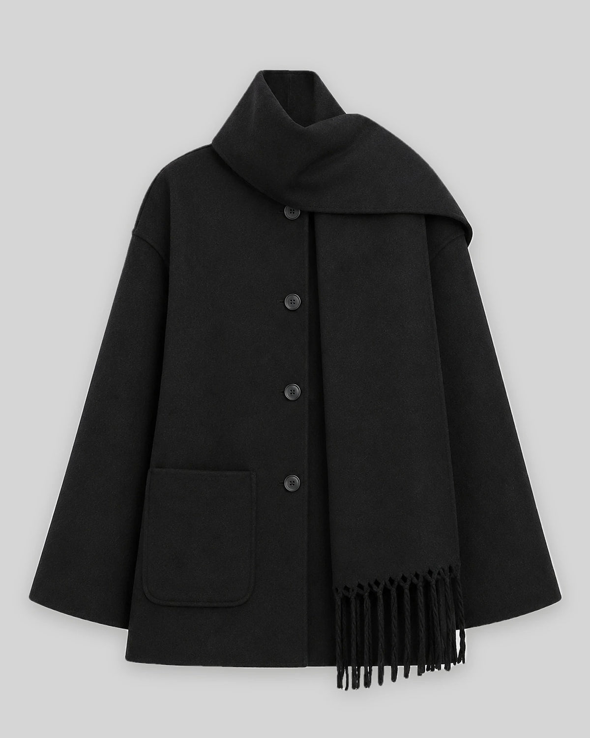 Women's Coat with Scarf Collar and Fringe Trim, Oversized Wool-Look Fit – Josie Belle