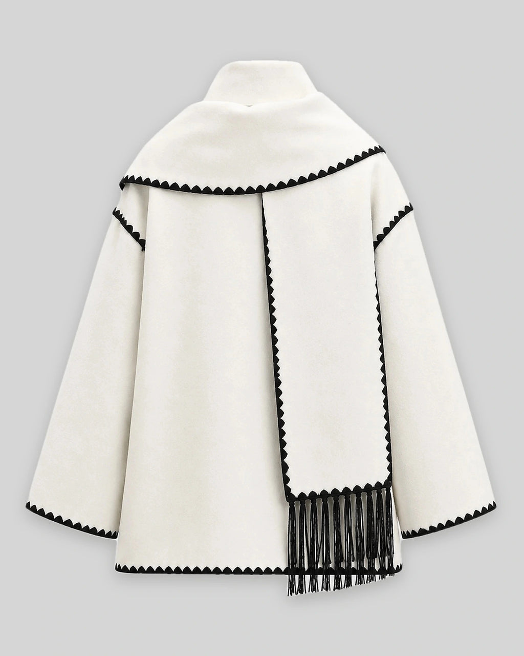 Women's Coat with Scarf Collar and Fringe Trim, Oversized Wool-Look Fit – Josie Belle