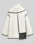 Women's Coat with Scarf Collar and Fringe Trim, Oversized Wool-Look Fit – Josie Belle