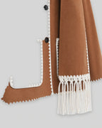 Women's Coat with Scarf Collar and Fringe Trim, Oversized Wool-Look Fit – Josie Belle