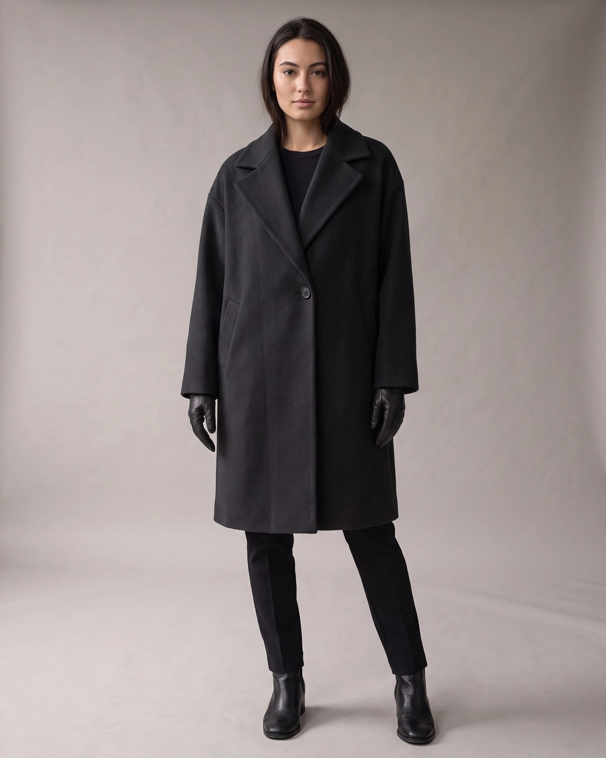 Women's Oversized Wool Coat Midi Length with Notched Lapel, Button Fastening, Wool Blend Oversized Coat – Emma