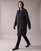 Women's Oversized Wool Coat Midi Length with Notched Lapel, Button Fastening, Wool Blend Oversized Coat – Emma