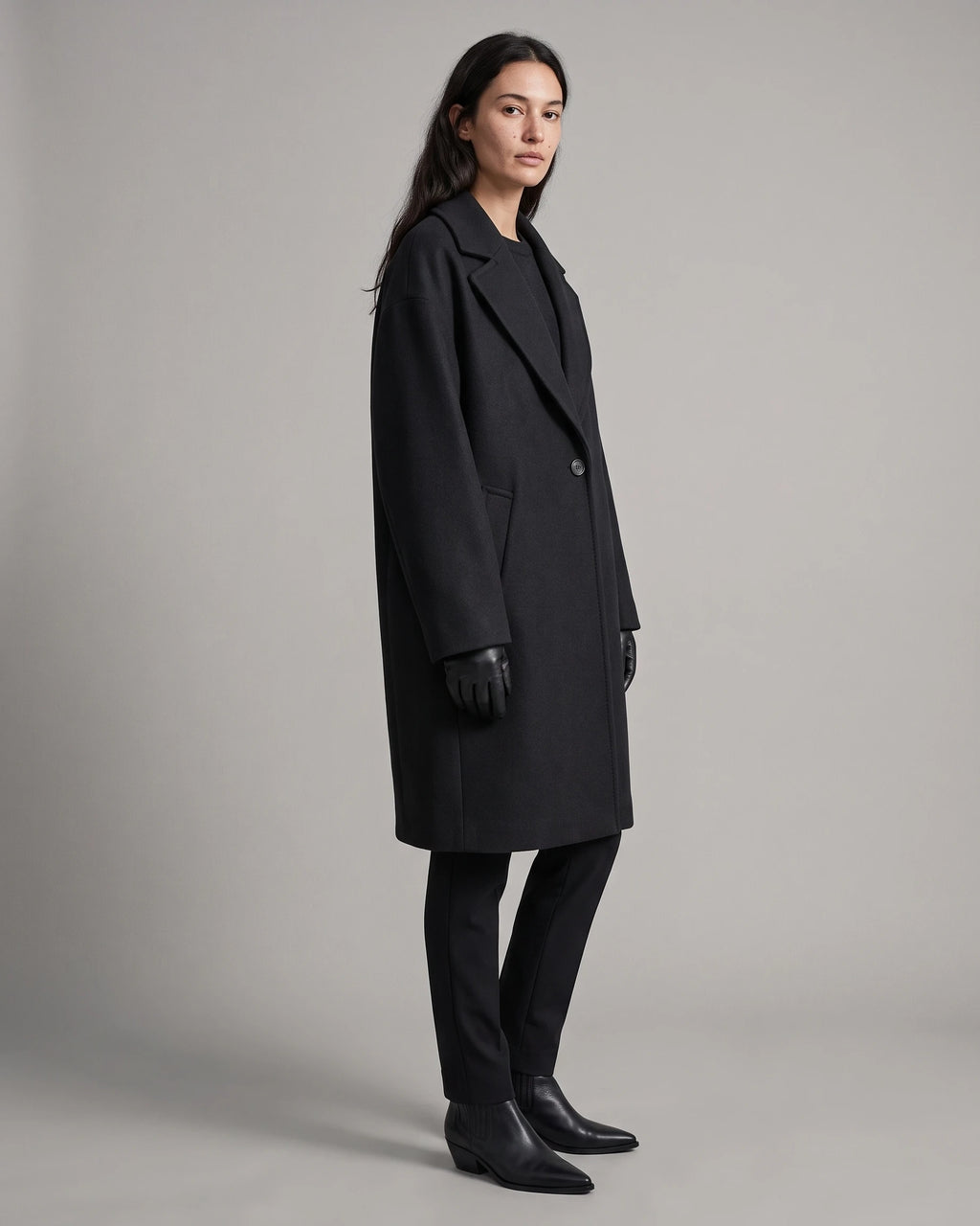 Women's Oversized Wool Coat Midi Length with Notched Lapel, Button Fastening, Wool Blend Oversized Coat – Emma