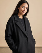 Women's Oversized Wool Coat Midi Length with Notched Lapel, Button Fastening, Wool Blend Oversized Coat – Emma