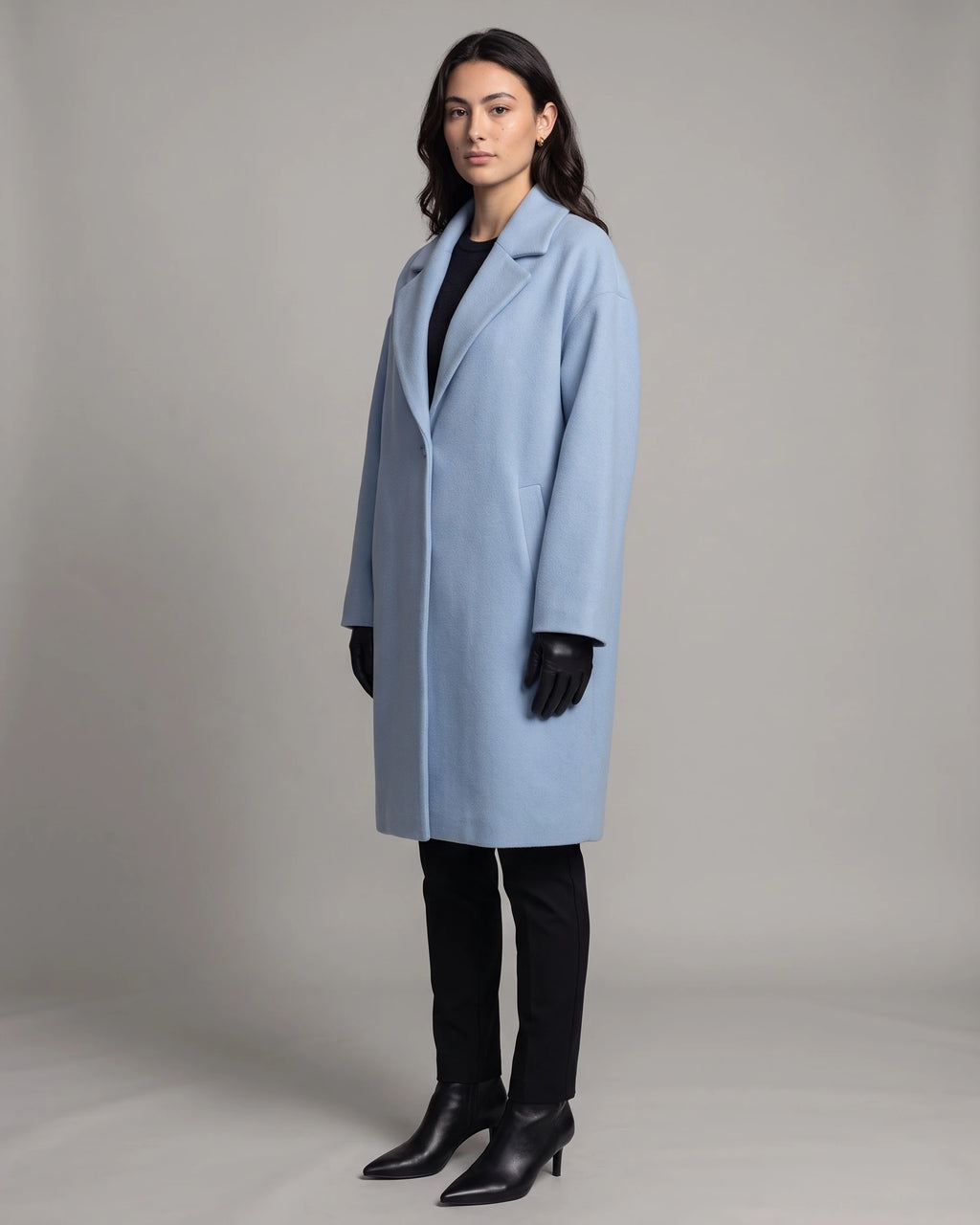 Women's Oversized Wool Coat Midi Length with Notched Lapel, Button Fastening, Wool Blend Oversized Coat – Emma
