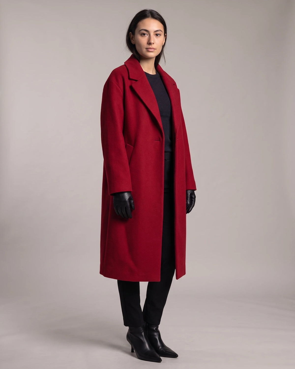 Women's Oversized Wool Coat Midi Length with Notched Lapel, Button Fastening, Wool Blend Oversized Coat – Emma