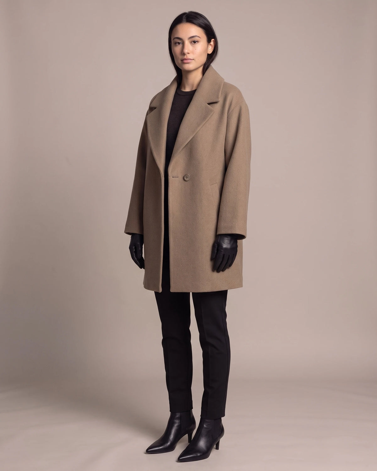 Women's Oversized Wool Coat Midi Length with Notched Lapel, Button Fastening, Wool Blend Oversized Coat – Emma