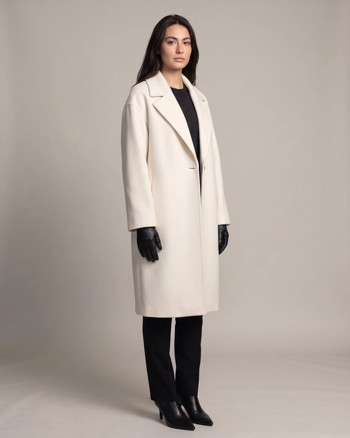 Women's Oversized Wool Coat Midi Length with Notched Lapel, Button Fastening, Wool Blend Oversized Coat – Emma