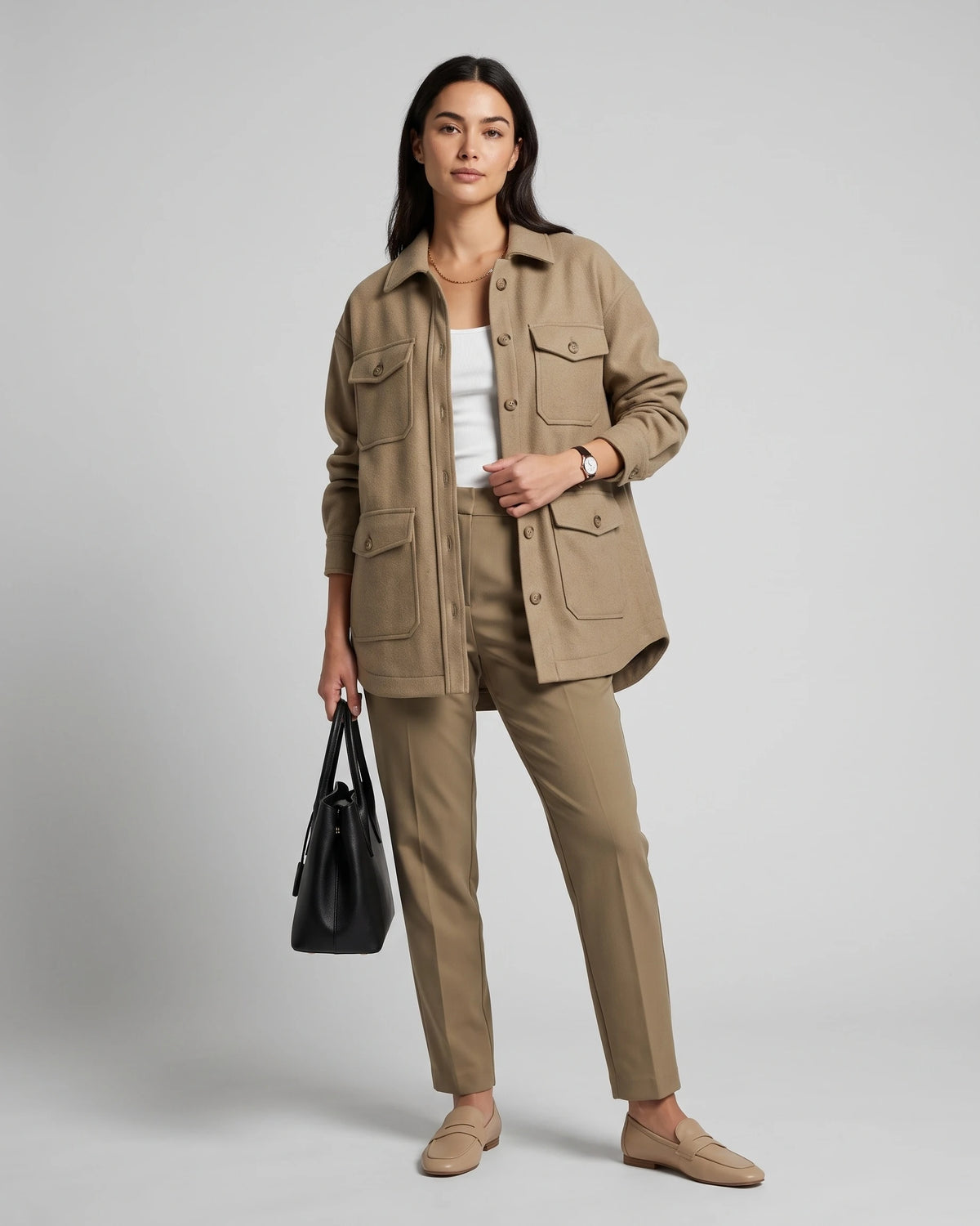Women's Oversized Shacket in Wool-Look with Flap Chest Pockets – Dahlia