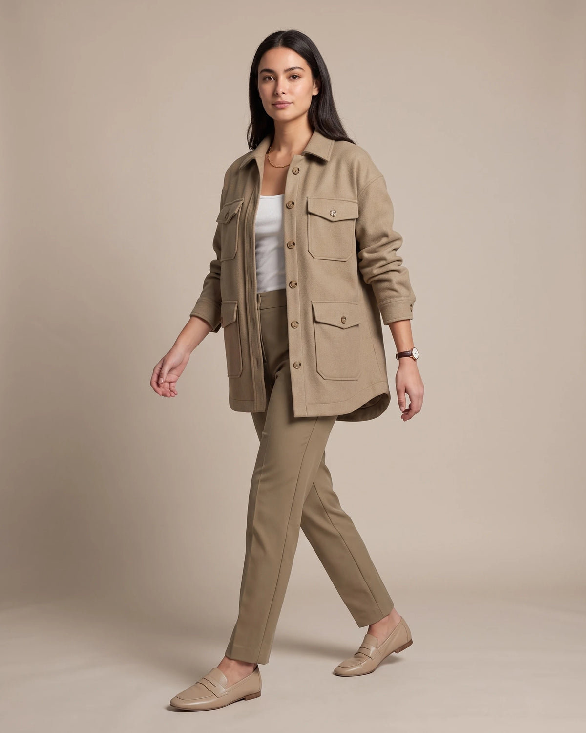 Women's Oversized Shacket in Wool-Look with Flap Chest Pockets – Dahlia