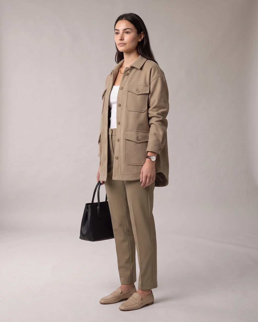 Women's Oversized Shacket in Wool-Look with Flap Chest Pockets – Dahlia