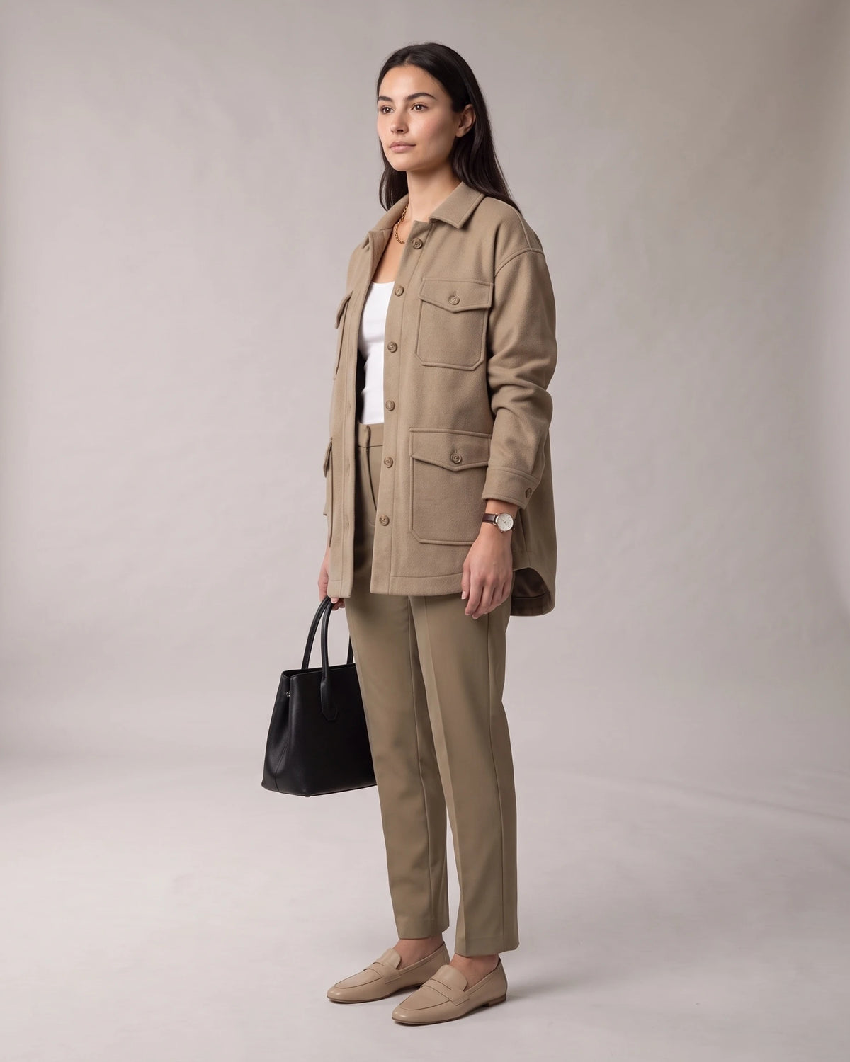 Women's Oversized Shacket in Wool-Look with Flap Chest Pockets – Dahlia