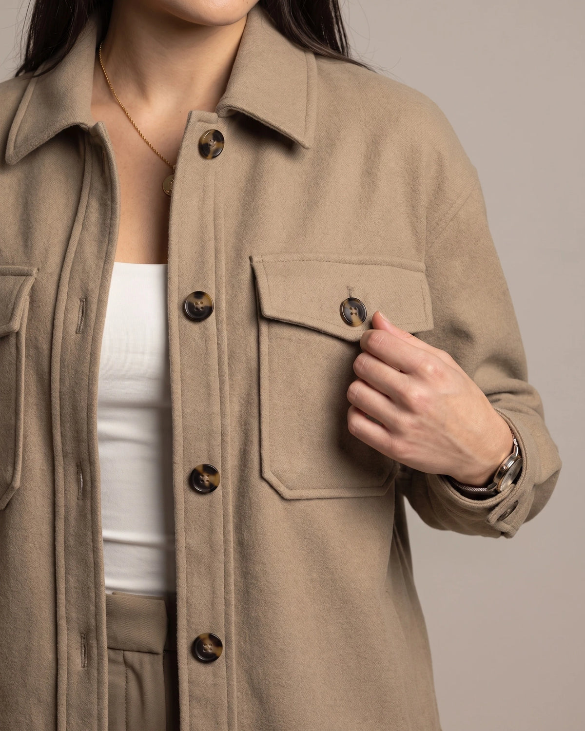 Women's Oversized Shacket in Wool-Look with Flap Chest Pockets – Dahlia