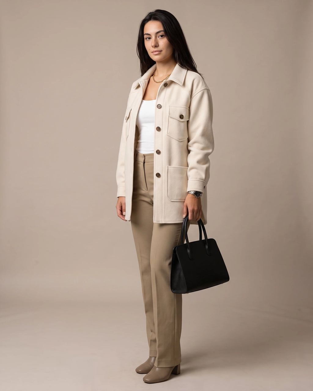 Women's Oversized Shacket in Wool-Look with Flap Chest Pockets – Dahlia