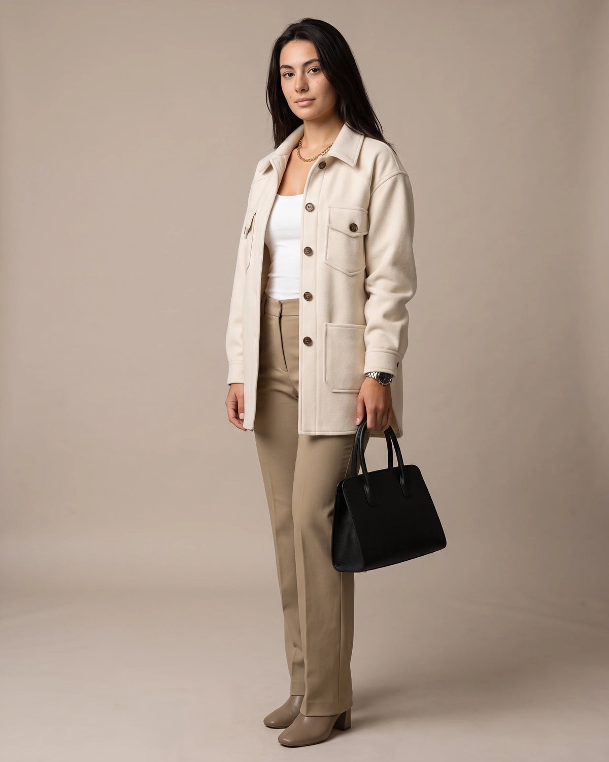 Women's Oversized Shacket in Wool-Look with Flap Chest Pockets – Dahlia