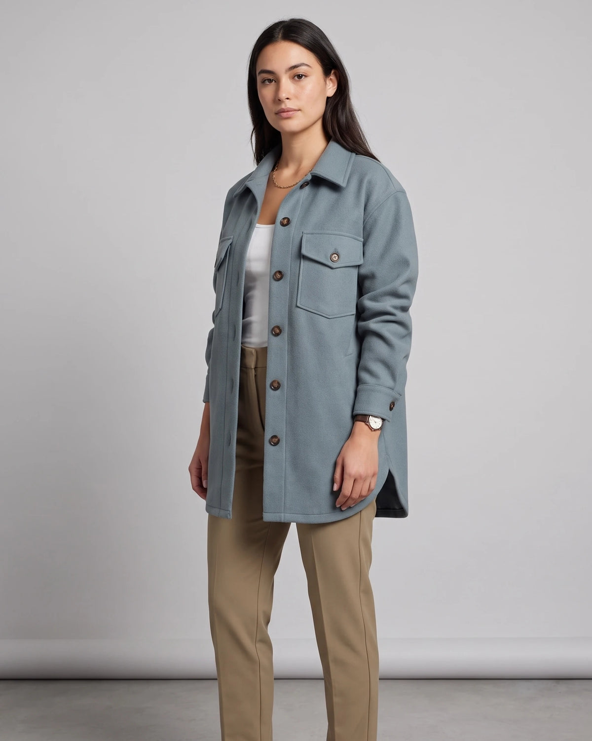Women's Oversized Shacket in Wool-Look with Flap Chest Pockets – Dahlia