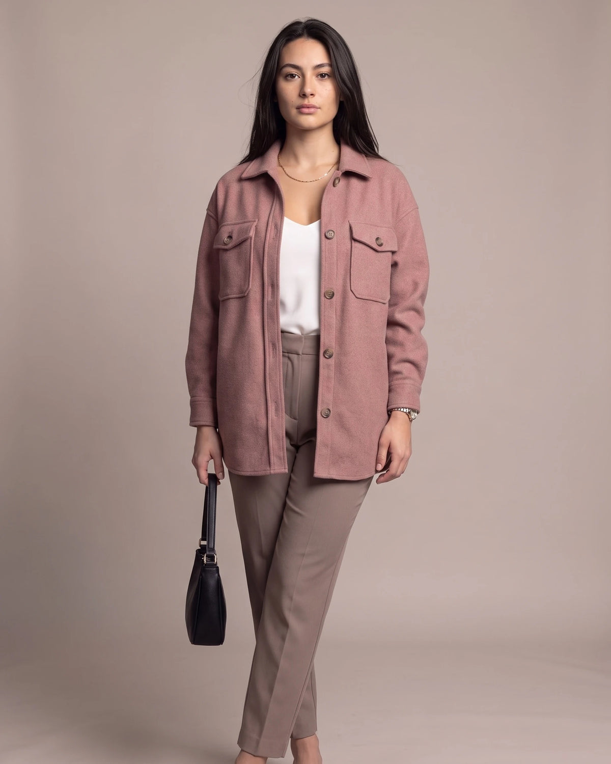 Women's Oversized Shacket in Wool-Look with Flap Chest Pockets – Dahlia