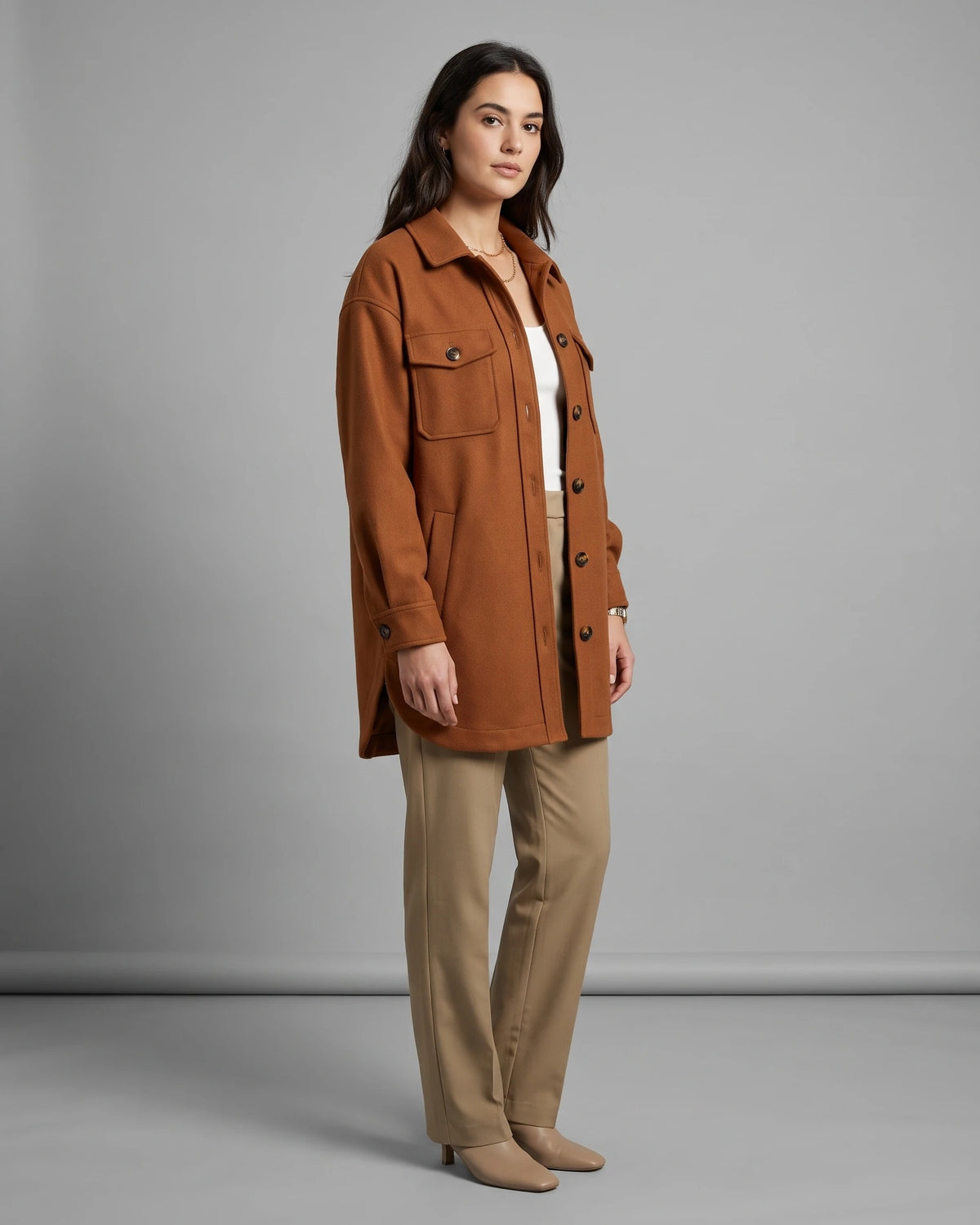 Women's Oversized Shacket in Wool-Look with Flap Chest Pockets – Dahlia