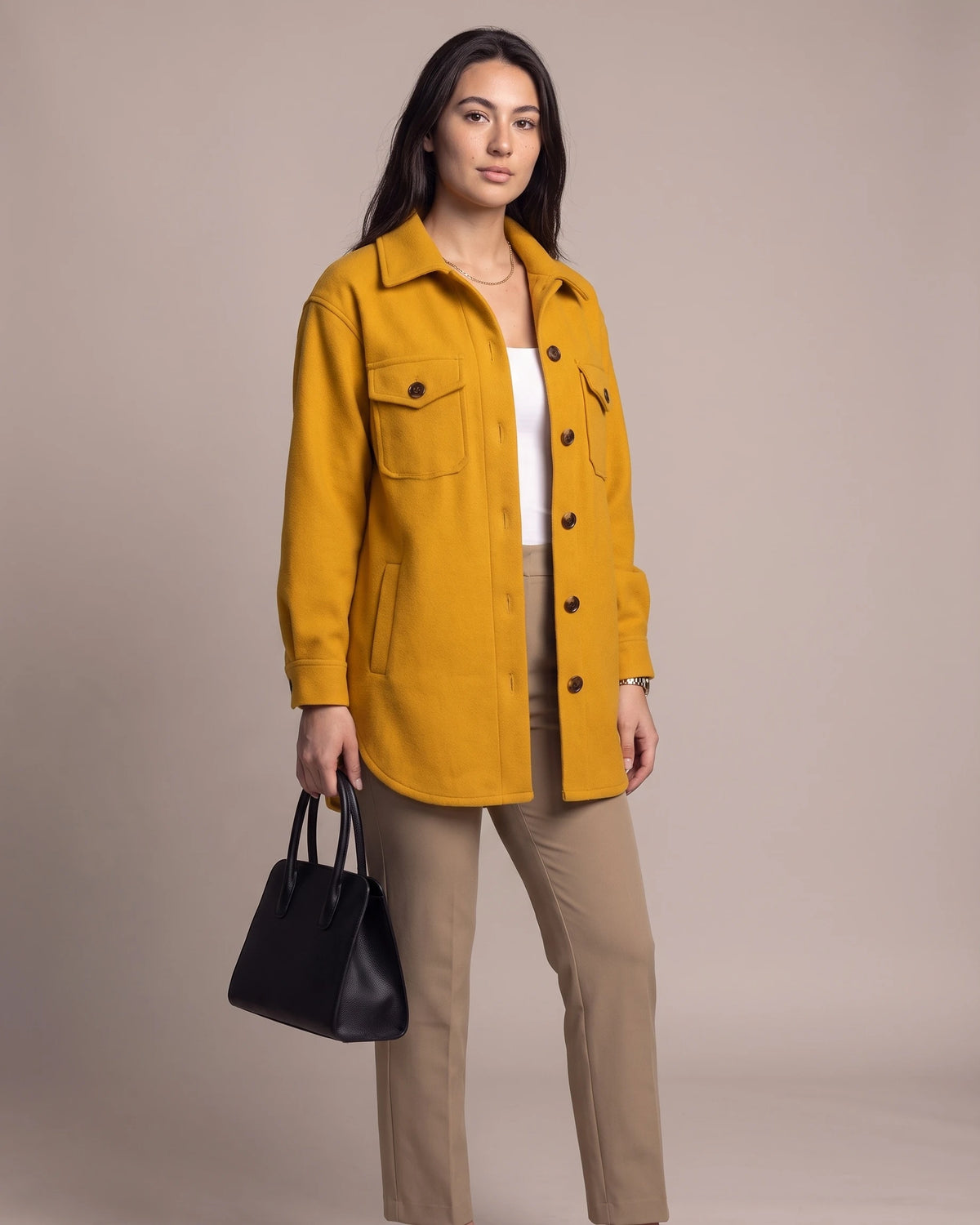 Women's Oversized Shacket in Wool-Look with Flap Chest Pockets – Dahlia