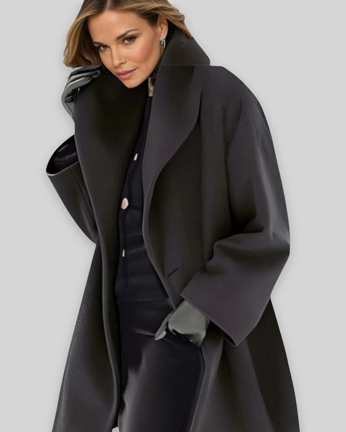 Women's Oversized Wool-Blend Winter Coat with Wide Collar – Fleur Belle