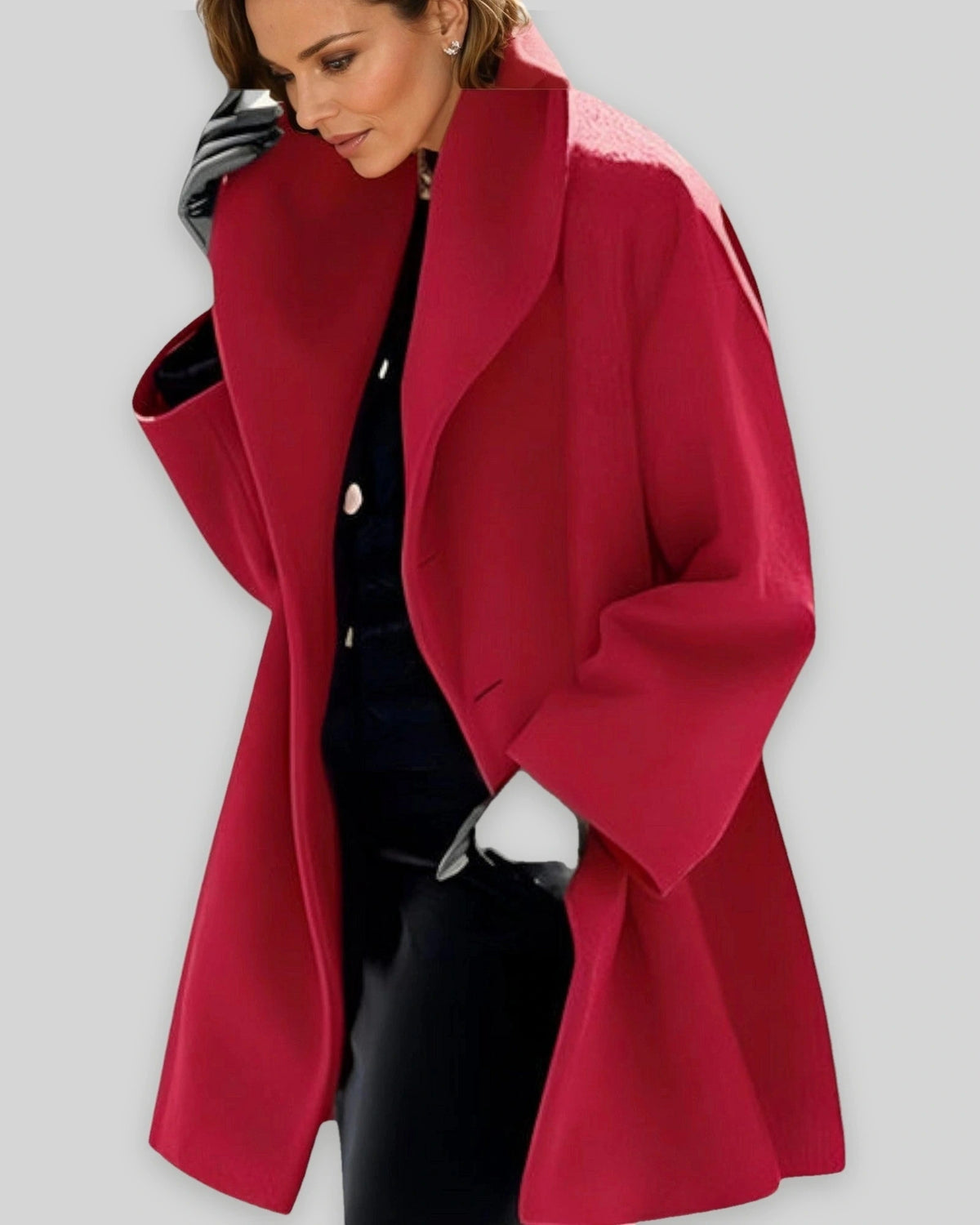 Women's Oversized Wool-Blend Winter Coat with Wide Collar – Fleur Belle