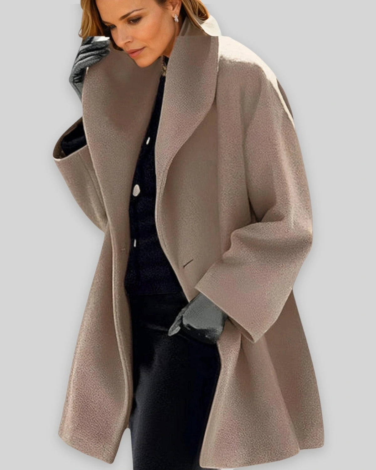 Women's Oversized Wool-Blend Winter Coat with Wide Collar – Fleur Belle