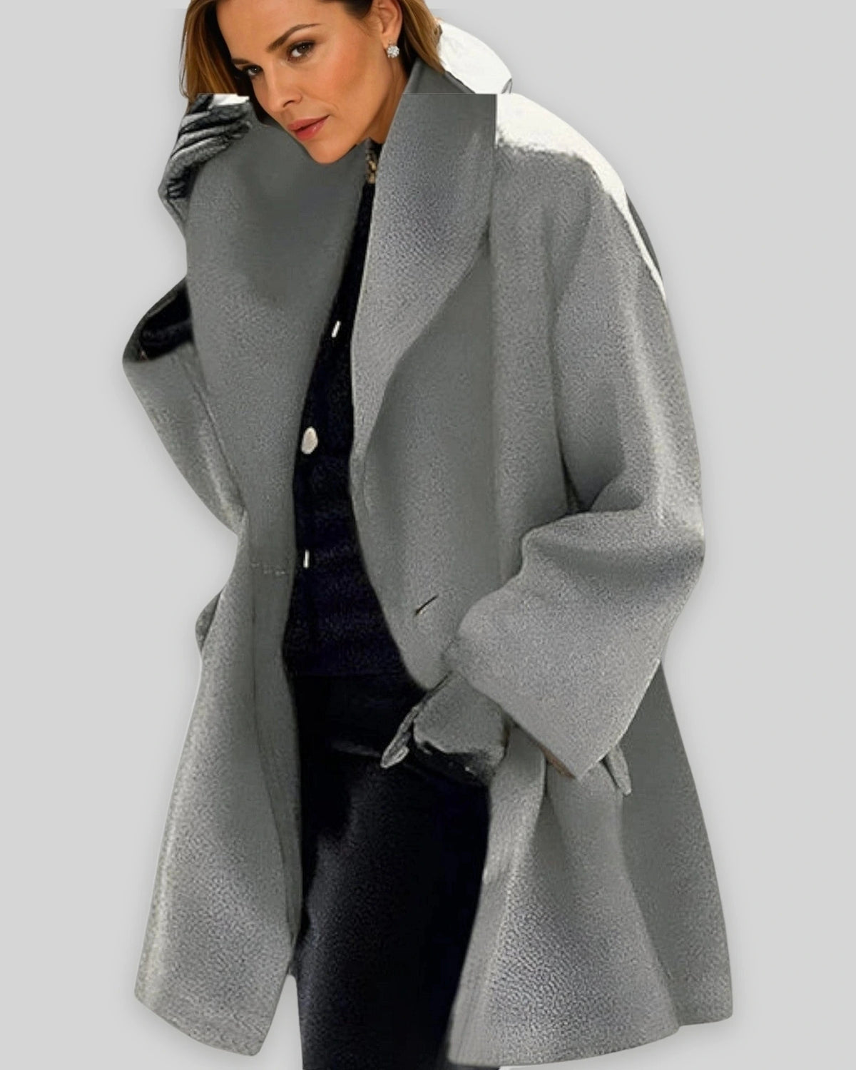 Women's Oversized Wool-Blend Winter Coat with Wide Collar – Fleur Belle