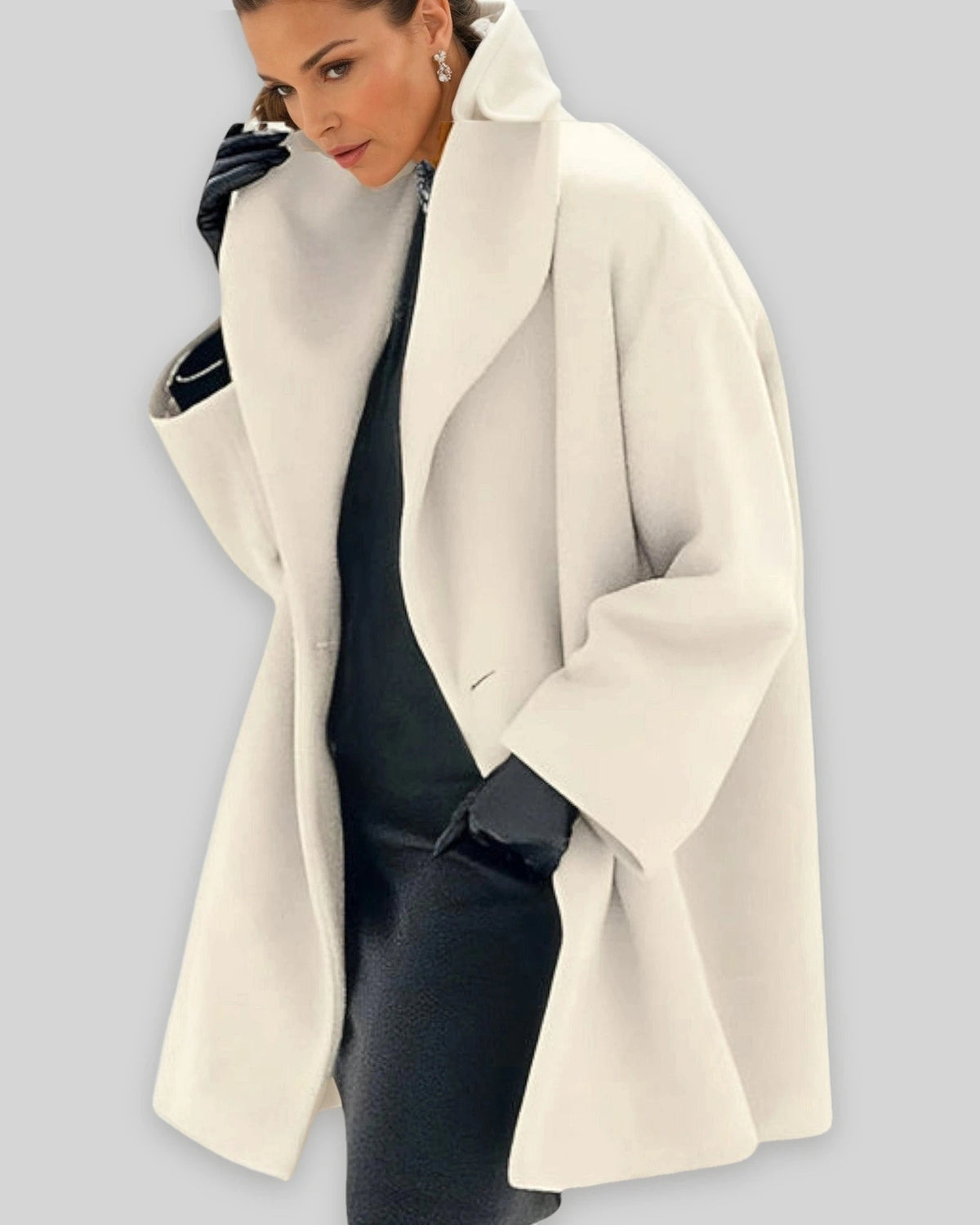 Women's Oversized Wool-Blend Winter Coat with Wide Collar – Fleur Belle