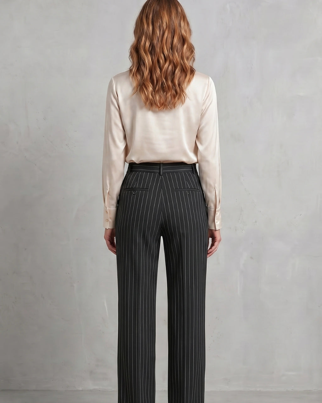 Women's Pinstripe Wide Leg High Waisted Trousers with Front Pockets – Rhea Grey