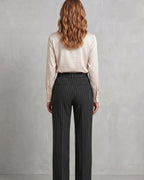 Women's Pinstripe Wide Leg High Waisted Trousers with Front Pockets – Rhea Grey