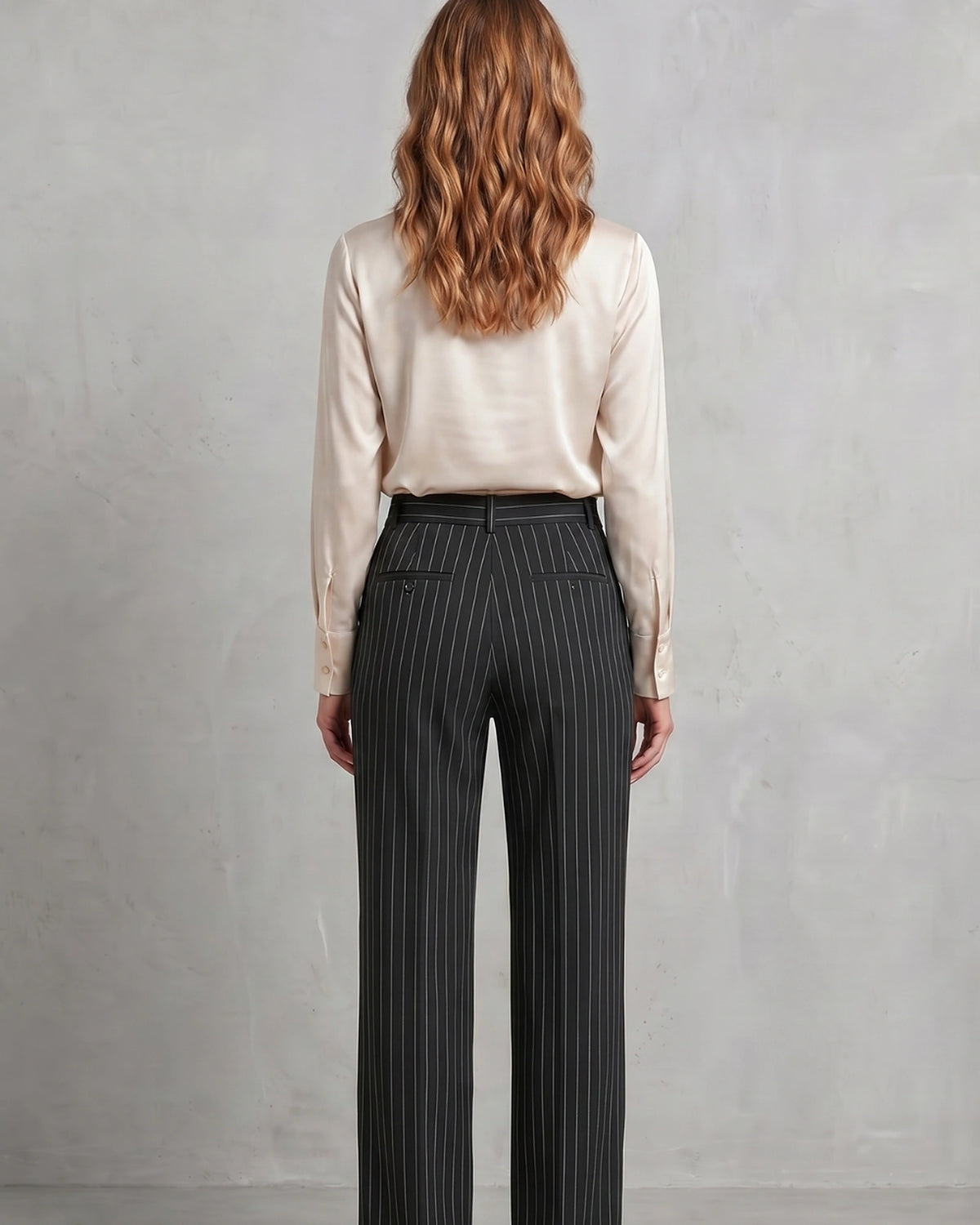 Women's Pinstripe Wide Leg High Waisted Trousers with Front Pockets – Rhea Grey