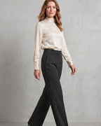 Women's Pinstripe Wide Leg High Waisted Trousers with Front Pockets – Rhea Grey