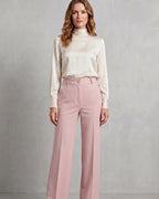 Women's Pinstripe Wide Leg High Waisted Trousers with Front Pockets – Rhea Grey
