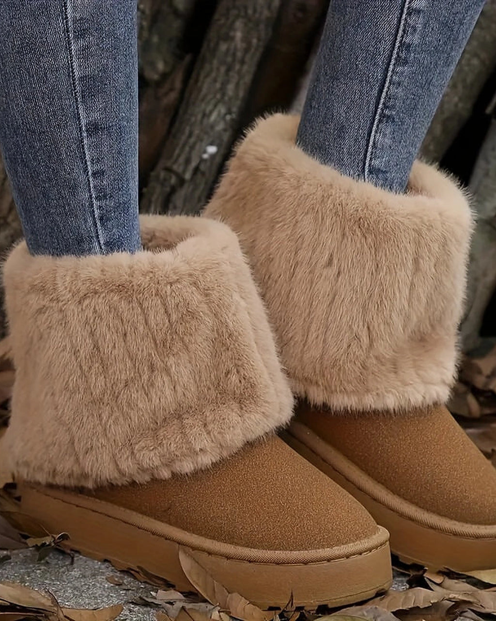 Women's Platform Fold-Over Snow Boots with Faux Fur Cuff – Gwen Belle
