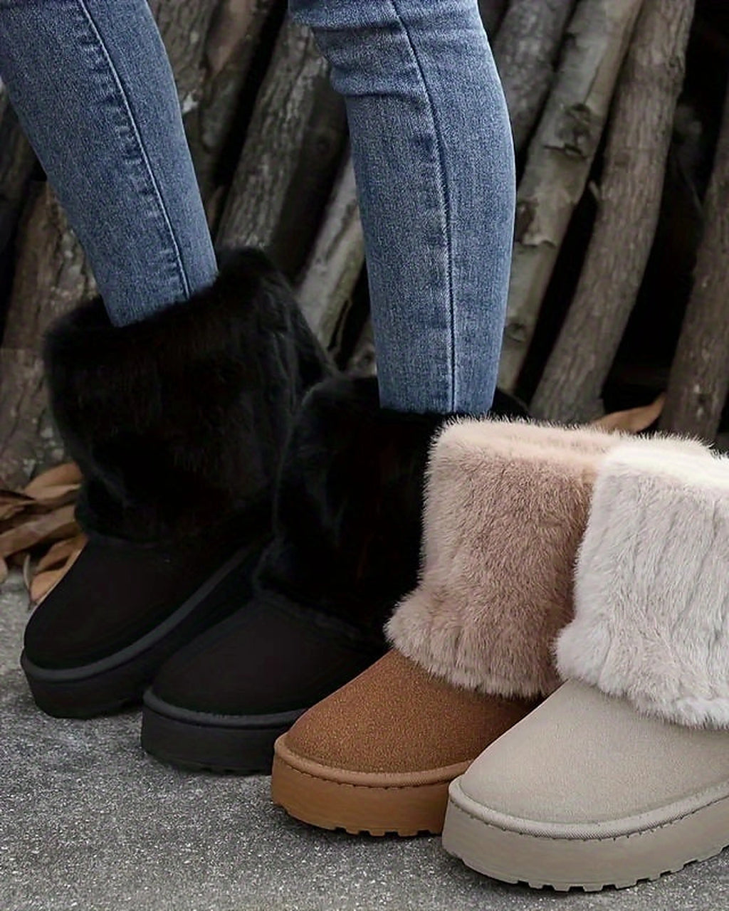 Women's Platform Fold-Over Snow Boots with Faux Fur Cuff – Gwen Belle