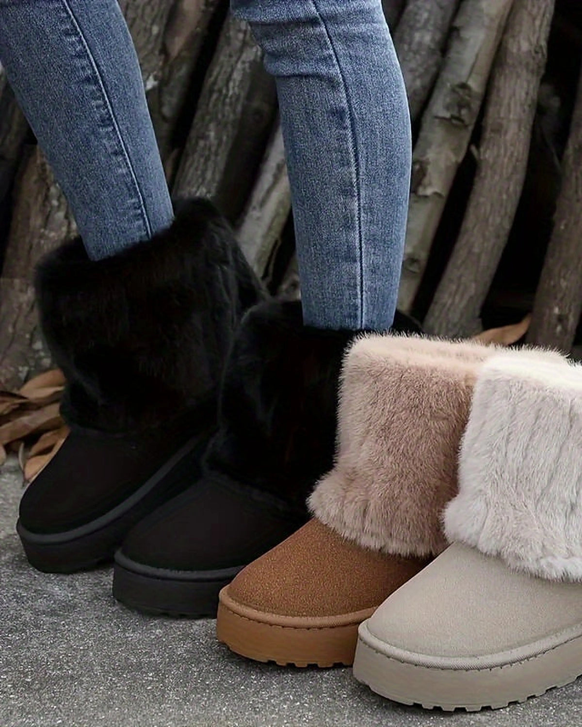 Women's Platform Fold-Over Snow Boots with Faux Fur Cuff – Gwen Belle