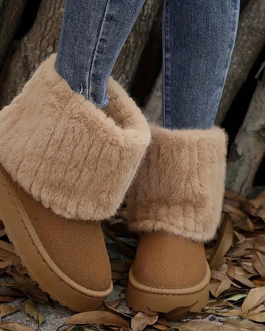 Women's Platform Fold-Over Snow Boots with Faux Fur Cuff – Gwen Belle