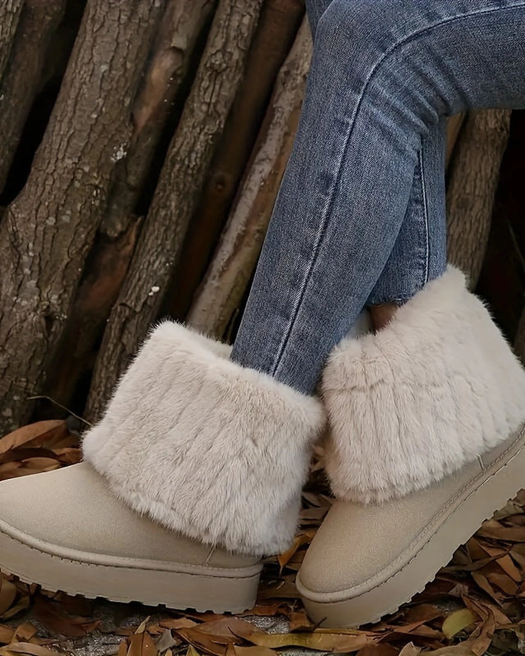Women's Platform Fold-Over Snow Boots with Faux Fur Cuff – Gwen Belle