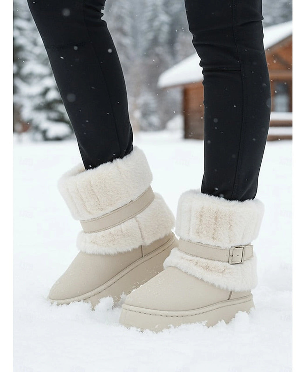 Women's Platform Snow Boots with Faux Fur Cuff and Buckle Strap – Gwen Lou