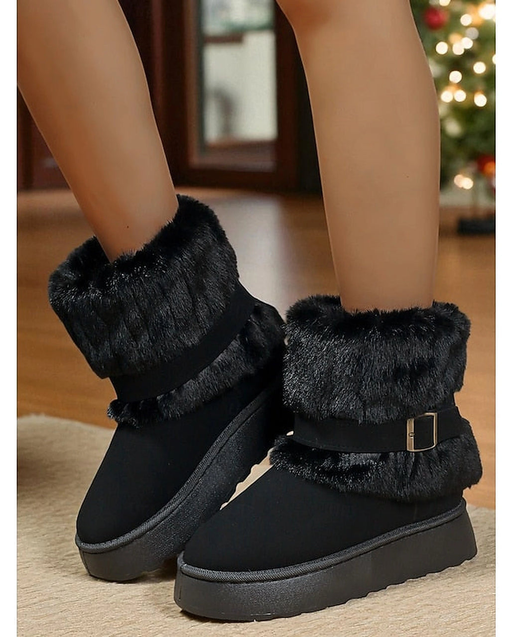 Women's Platform Snow Boots with Faux Fur Cuff and Buckle Strap – Gwen Lou