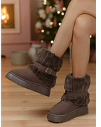 Women's Platform Snow Boots with Faux Fur Cuff and Buckle Strap – Gwen Lou